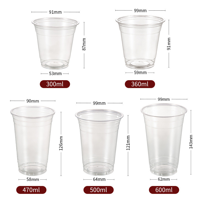 Wholesale 95mm Clear Plastic Cups PET Cold Drinking Cups for Ice Coffee Juice Boba Milk Tea Bubble Cup Beer