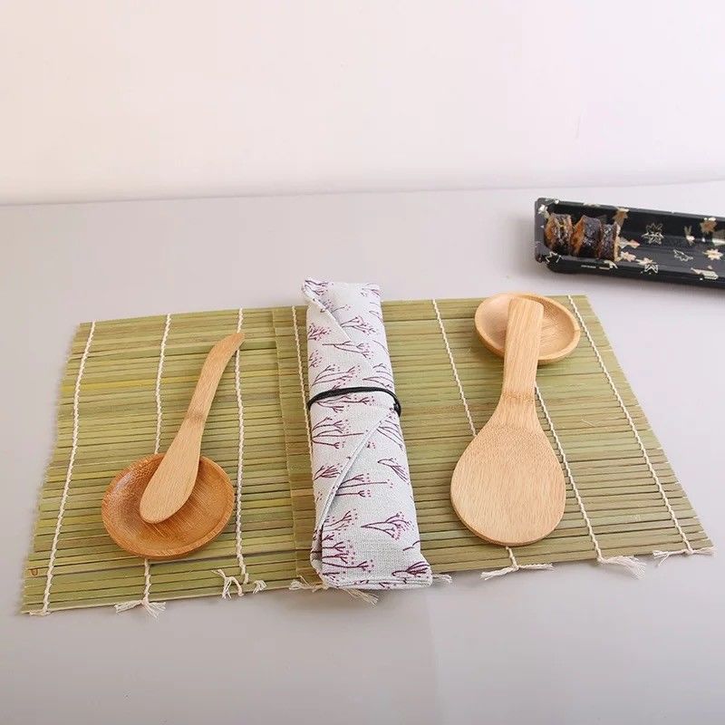 Natural DIY Kitchen Bamboo Sushi Rolling Mats Avocado Slicer Paper Wrapped