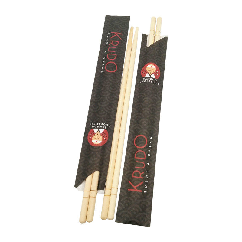 Biodegradable Disposable Bamboo Chopsticks with Black Flower Paper Wrapping